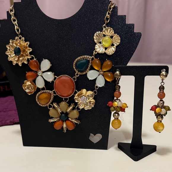 Jewelry - Floral Multicolor Statement Necklace and Earrings Set